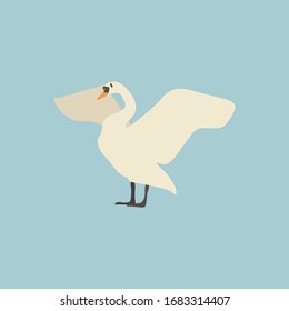 Cartoon white goose. Cute Cartoon white goose, Vector illustration on a white background. Drawing for children.