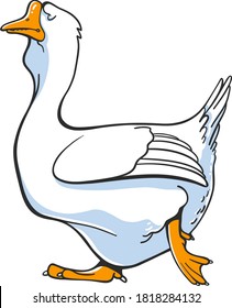 Cartoon white goose on the white background. Isolated.