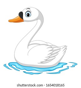 Cartoon white goose swimming in water