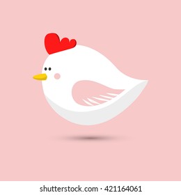 Cartoon white hen. Cute chicken icon. Vector flat illustration