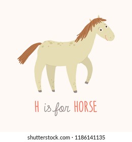 Cartoon white horse. H is for Horse. Cartoon vector hand drawn eps 10 childrens illustration isolated on white background.