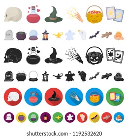 cartoon and white magic cartoon icons in set collection for design. Attributes and sorceress accessories vector symbol stock web illustration.