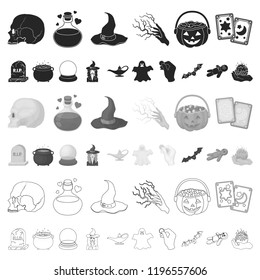 cartoon and white magic cartoon icons in set collection for design. Attributes and sorceress accessories vector symbol stock web illustration.