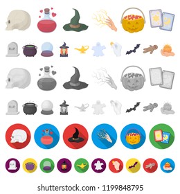 cartoon and white magic cartoon icons in set collection for design. Attributes and sorceress accessories vector symbol stock web illustration.
