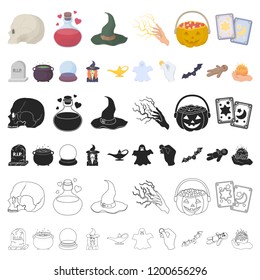 cartoon and white magic cartoon icons in set collection for design. Attributes and sorceress accessories vector symbol stock web illustration.