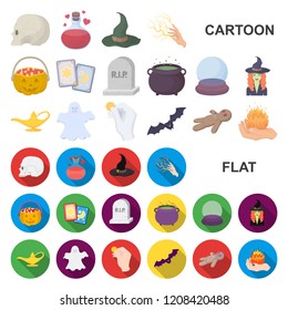 cartoon and white magic cartoon icons in set collection for design. Attributes and sorceress accessories vector symbol stock web illustration.
