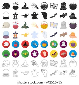 cartoon and white magic set icons in cartoon style. Big collection of cartoon and white magic vector illustration symbol.