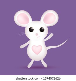 cartoon white mouse, cute and kind mouse