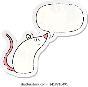 dibujo animado ratón blanco con burbuja de habla pegatina vieja angustiada