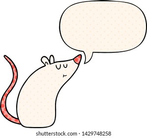 cartoon white mouse with speech bubble in comic book style