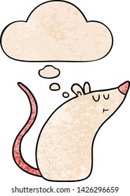 cartoon white mouse with thought bubble in grunge texture style
