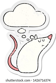 cartoon white mouse with thought bubble as a distressed worn sticker