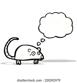 ratón blanco de dibujos animados con burbuja de pensamiento