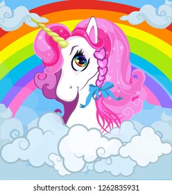 Cartoon White Pony Unicorn Head Pink Stock Vector (Royalty Free ...