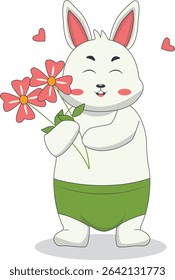Cartoon White Rabbit Character. Vector Illustration.