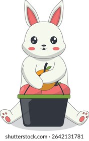 Cartoon White Rabbit Character. Vector Illustration.