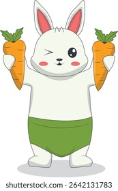 Cartoon White Rabbit Character. Vector Illustration.