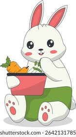 Cartoon White Rabbit Character. Vector Illustration.