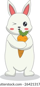Cartoon White Rabbit Character. Vector Illustration.