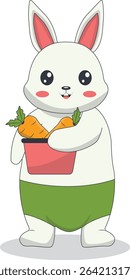 Cartoon White Rabbit Character. Vector Illustration.