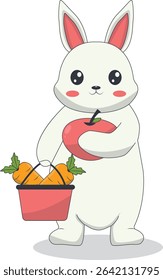 Cartoon White Rabbit Character. Vector Illustration.