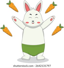 Cartoon White Rabbit Character. Vector Illustration.