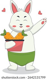 Cartoon White Rabbit Character. Vector Illustration.