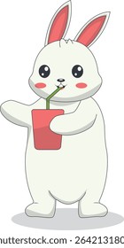 Cartoon White Rabbit Character. Vector Illustration.
