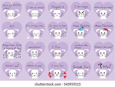 cartoon white rabbit face set