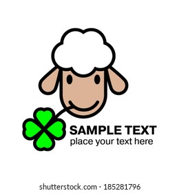 Cartoon white sheep eating a four leaf clover