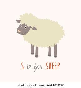 Cartoon white sheep. Farm animal. Baby book / picture book / flash card. Vector hand drawn eps 10 clip art illustration isolated on white background.