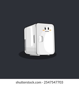 cartoon of a white small refrigerator feeling cold
