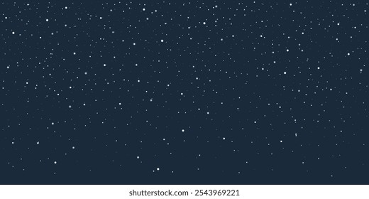 Cartoon white snow particles isolated on dark blue background, perfect for winter and holiday designs concept and template for snowy atmosphere. Winter snow flakes weather. Vector illustration