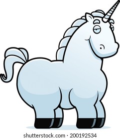 A cartoon white unicorn standing and smiling.