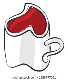 Cartoon white-colored heart-shaped coffee cup filled with coffee  vector  color drawing or illustration