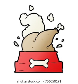cartoon whole cooked turkey crammed into a dog bowl for a happy christmas pup