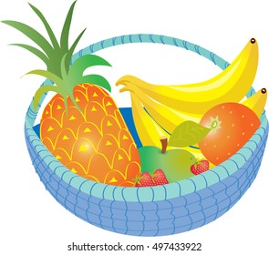A cartoon wicker basket of fruit