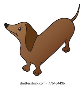 A cartoon wiener dog is staring upward expectantly