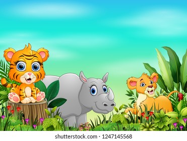 Cartoon wild animal in the beautiful garden