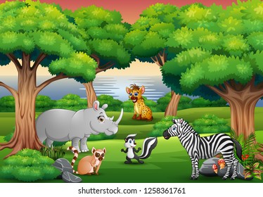 Similar Images, Stock Photos & Vectors of Cartoon wild animal enjoying ...