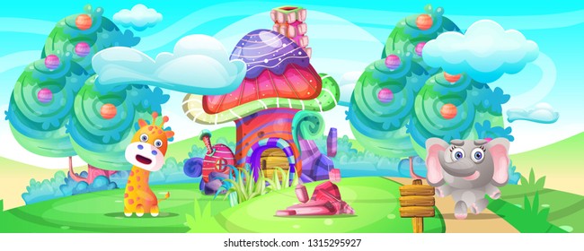 Cartoon wild animal in the fantasy land - Vector