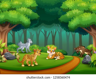 Cartoon wild animal in the jungle