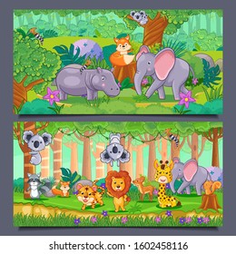 Cartoon wild animal in the jungle