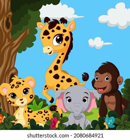 Cartoon wild animal in jungle