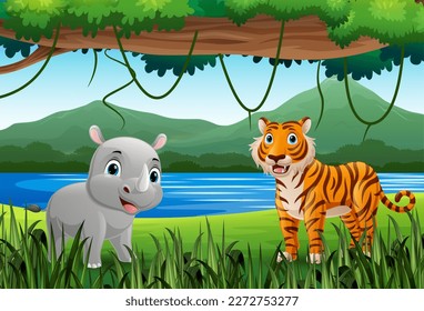 Cartoon wild animal in the jungle
