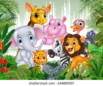 Cartoon wild animal in the jungle
