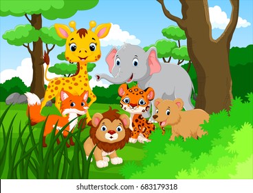 Cartoon wild animal in the jungle 