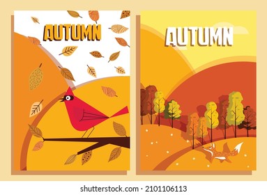 Cartoon wild animals in the autumn forest