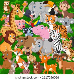 Cartoon wild animals collection set