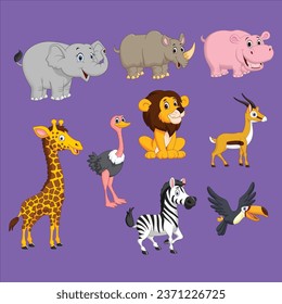 Cartoon wild animals collection set